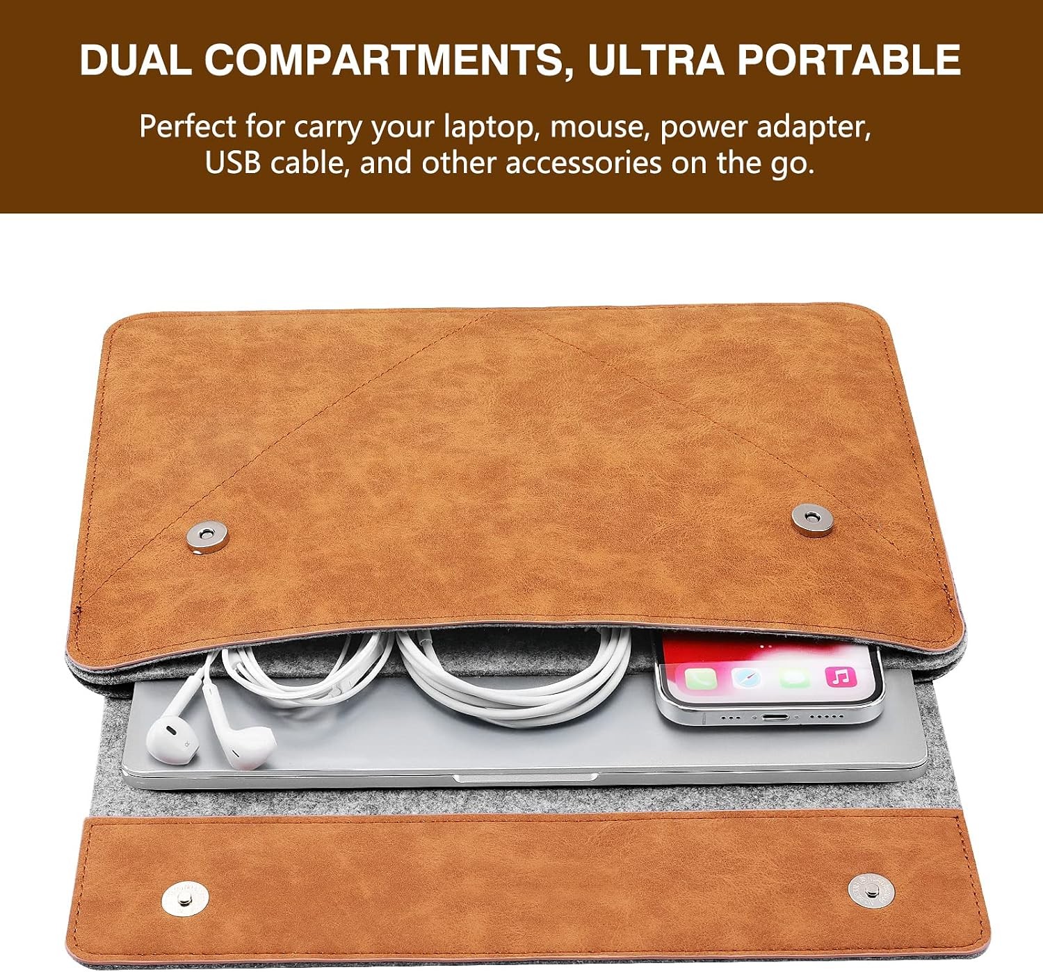 Laptop Sleeve for 13-13.3 Inch MacBook Pro/Air M1/M2, iPad Pro 13, Gray & Brown