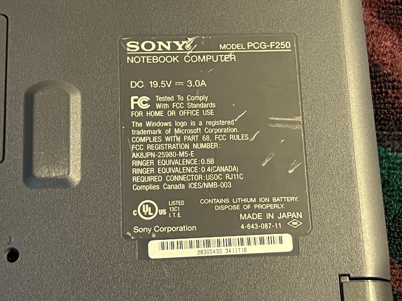 Sony PCG-F250 Laptop Vintage Celeron