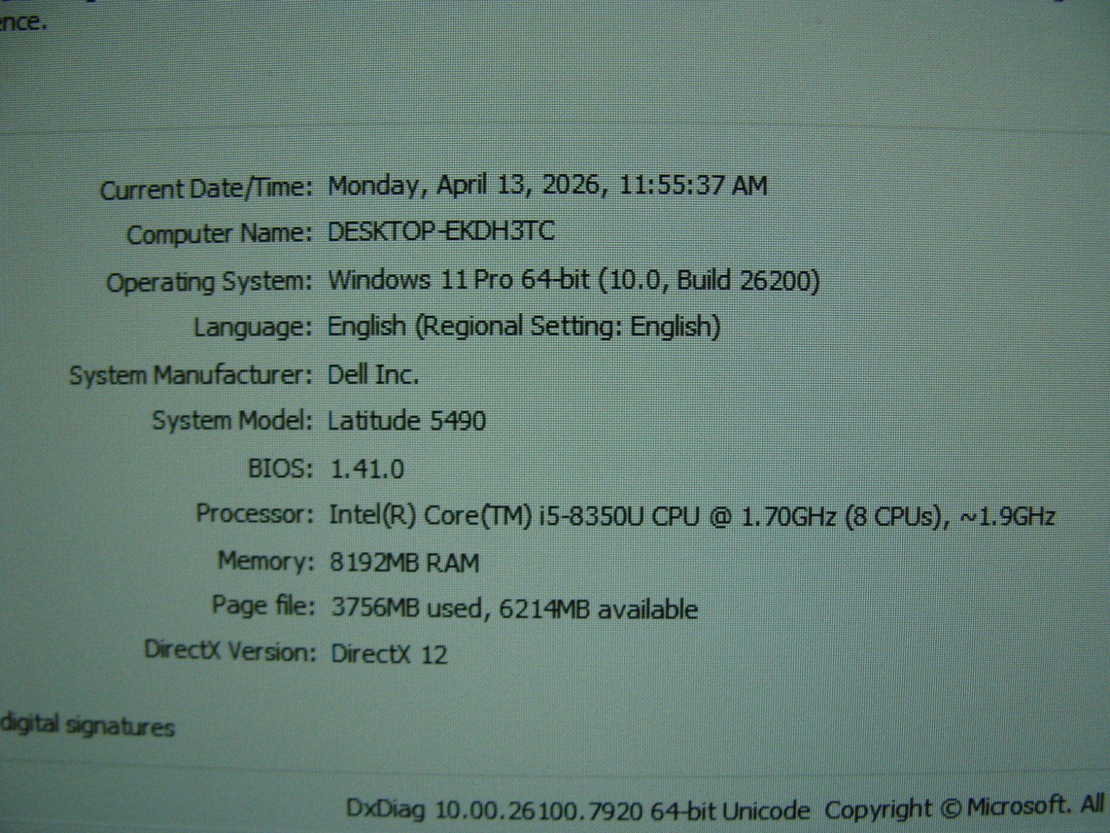 Dell Latitude 5490 14″ FHD Intel i5-8250U 1.6GHz 8GB 256GB SSD Win11Pro +Charger