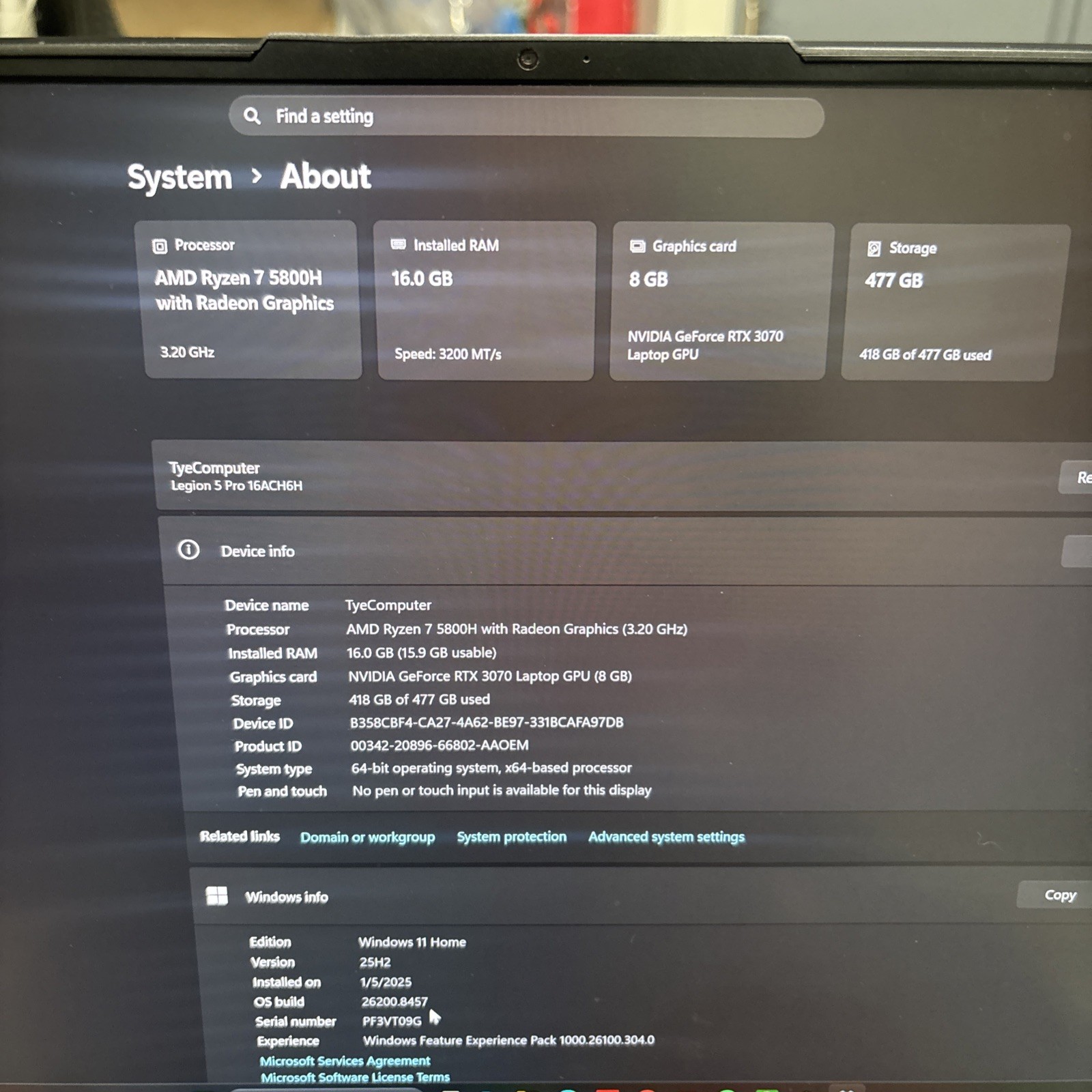 Lenovo Legion 5 Pro 16ACH6H Gaming Laptop Metallica gray and black