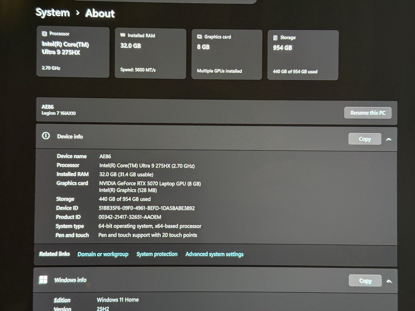 Lenovo Legion 7 16IAX10 16” Ultra 9 275HX 32GB 1TB RTX 5070 + Case