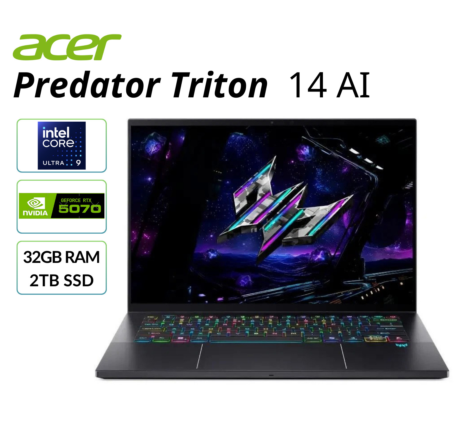 Acer Predator Triton 14 AI Gaming Laptop Touch Ultra 9 32GB RAM 2TB SSD RTX 5070