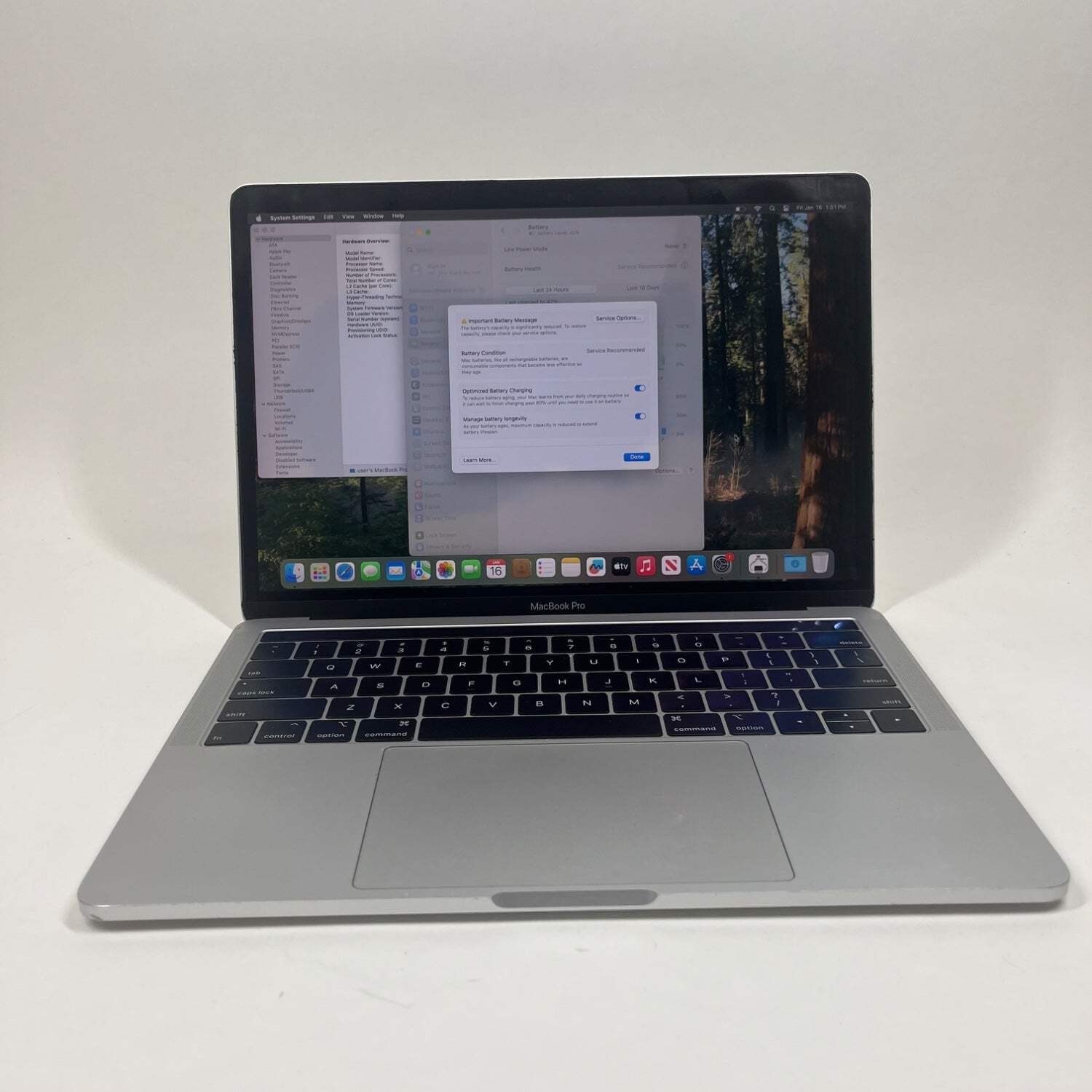 Broken 2018 Apple MacBook Pro 13.3″ i5 2.3GHz 8GB RAM 512GB SSD A1989 Bad Batt