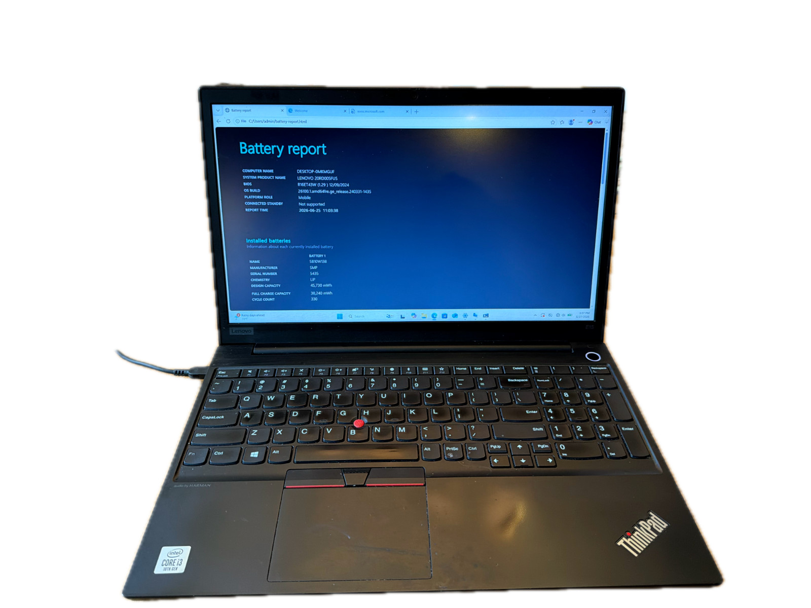 Lenovo ThinkPad E15 , i3-10110u 2.10 ghz, 4gb Ram, 256gb NVMe, Win 11 Pro