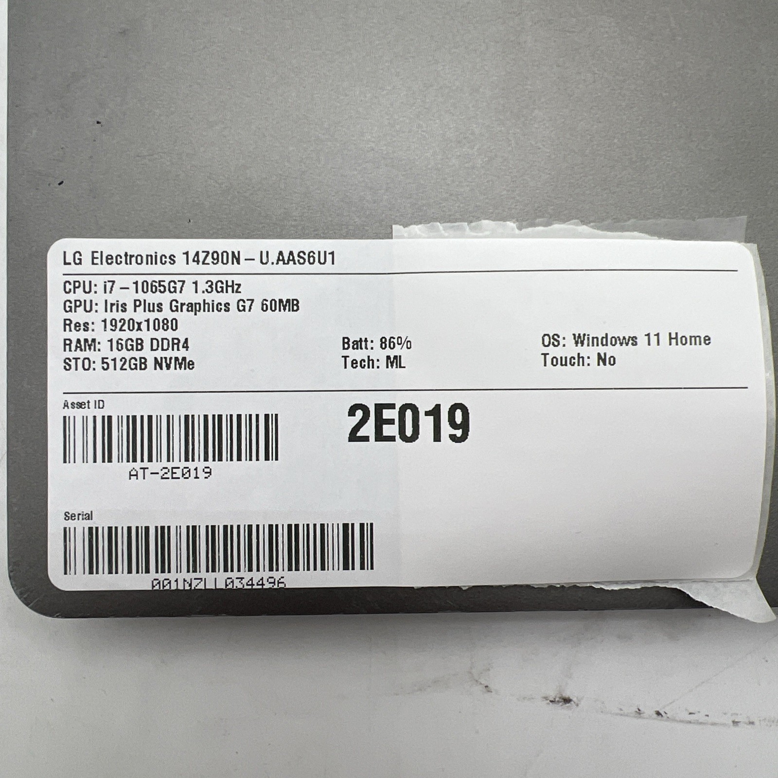 LG Electronics 14Z90N-U.AAS6U1 i7 1065G7 1.3GHz 16GB RAM 512GB SSD Win11H