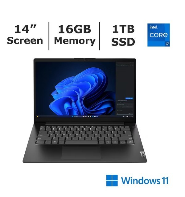 Lenovo V14 14″ Notebook, Intel Core i7 Processor, 16GB Memory, 1TB SSD