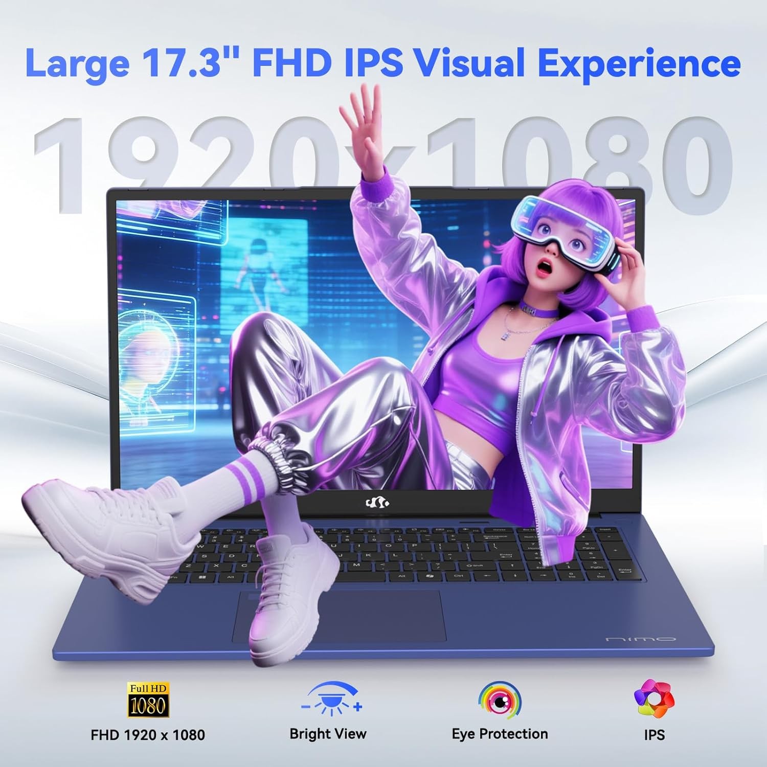 NIMO 17.3″FHD IPS Gaming Laptop AMD R7 7735HS Up to 4.75 GHz 16GB DDR5 RAM 256GB