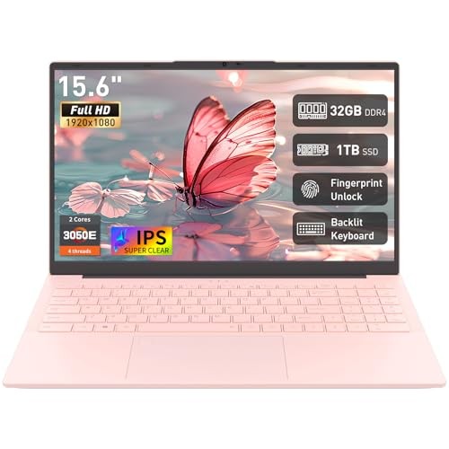 15.6″ FHD Laptop, 32GB RAM + 1TB SSD, WiFi 5/ USB 3.0/ Full USB-C/HDMI, Pink
