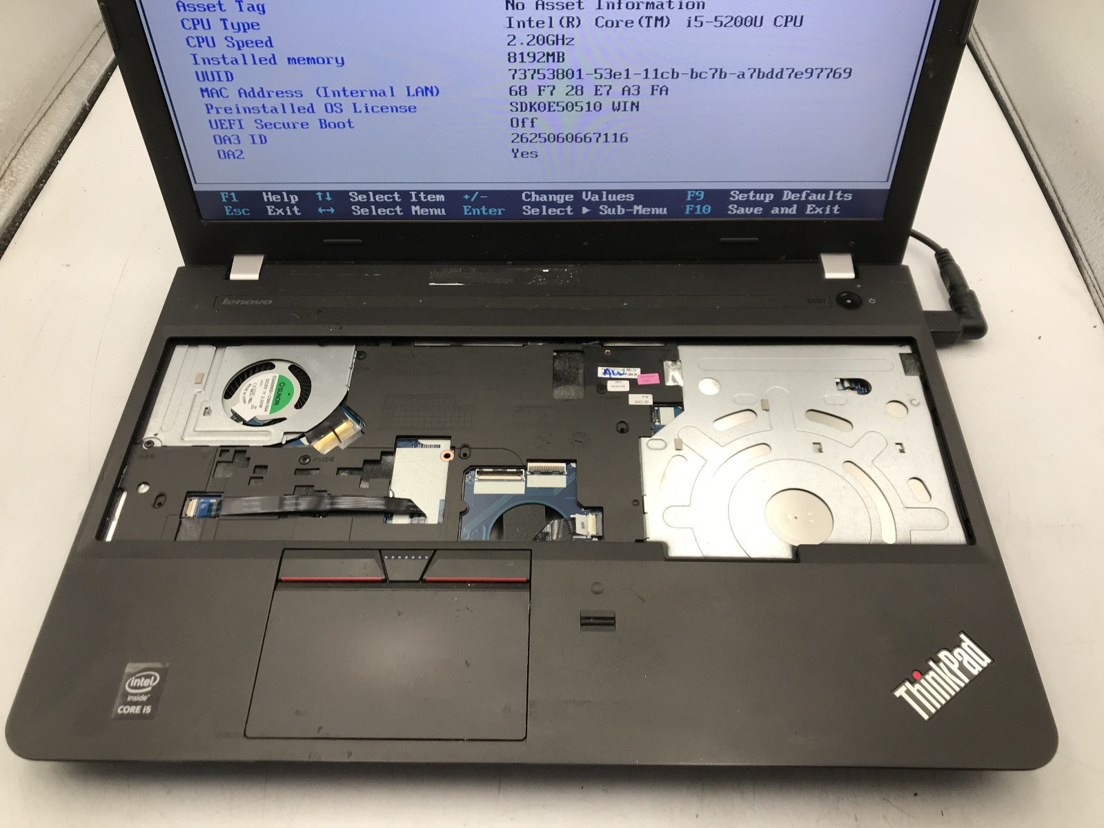 LENOVO THINKPAD E550 – BOOTS TO BIOS – INTEL I5 5200U – NO RAM – READ DESC – BB!