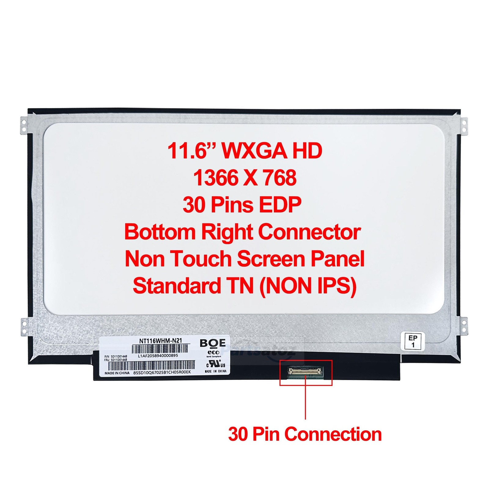 N116BGE-EA2 11.6″ WXGA HD Matte 30Pin Laptop LCD Screen Replacement Rev C