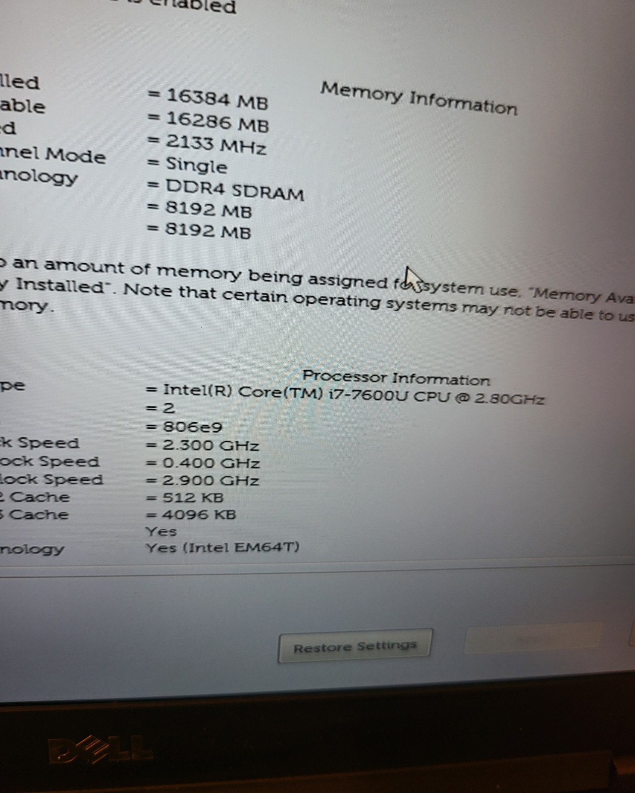 Dell Latitude 5480 i7-7600U 16GB RAM No SSD 062001