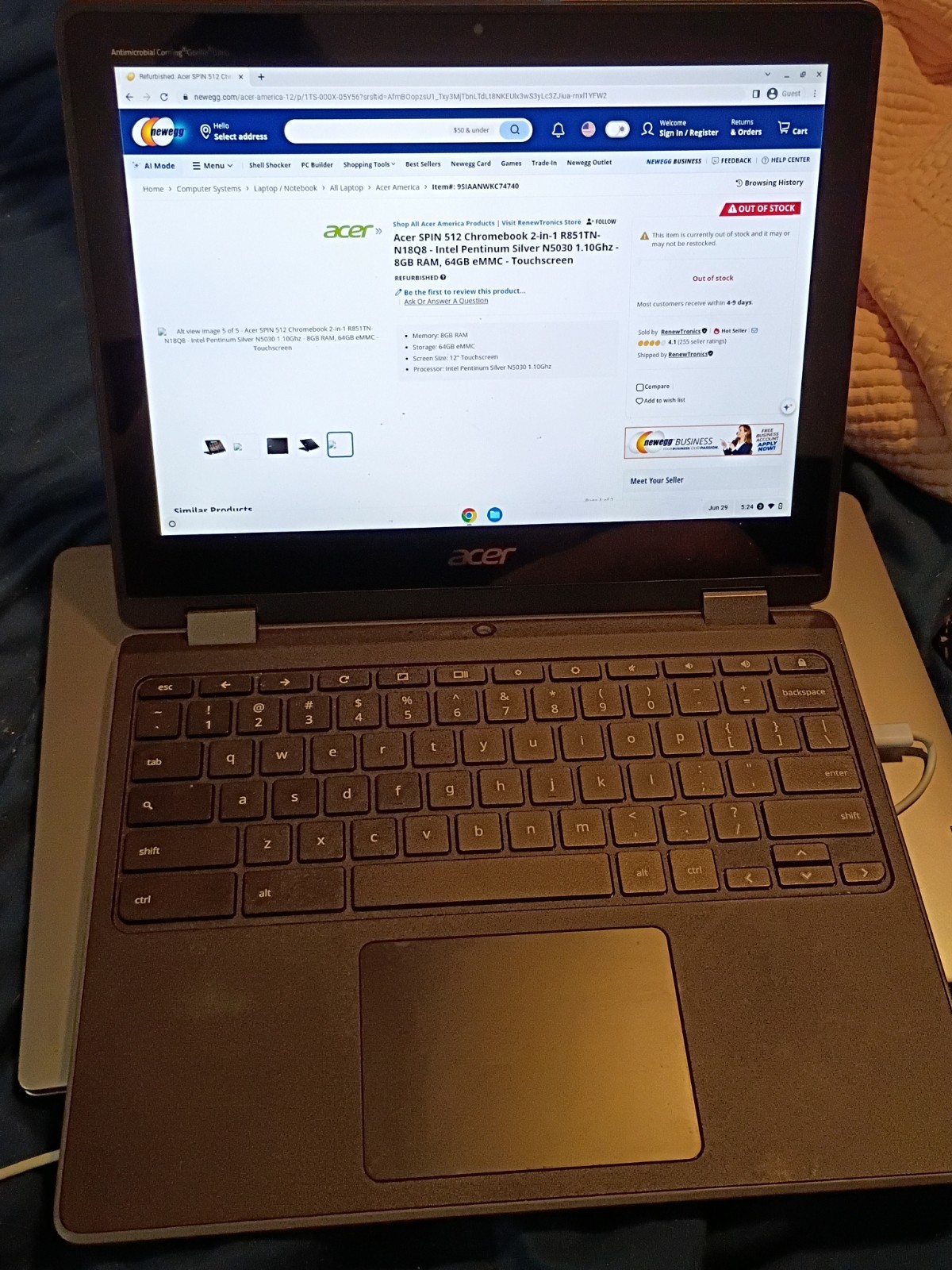 Acer Chromebook N18Q8 Intel Pentium Silver N5030 @1.10GHz 8GB RAM 64GB TouchScrn