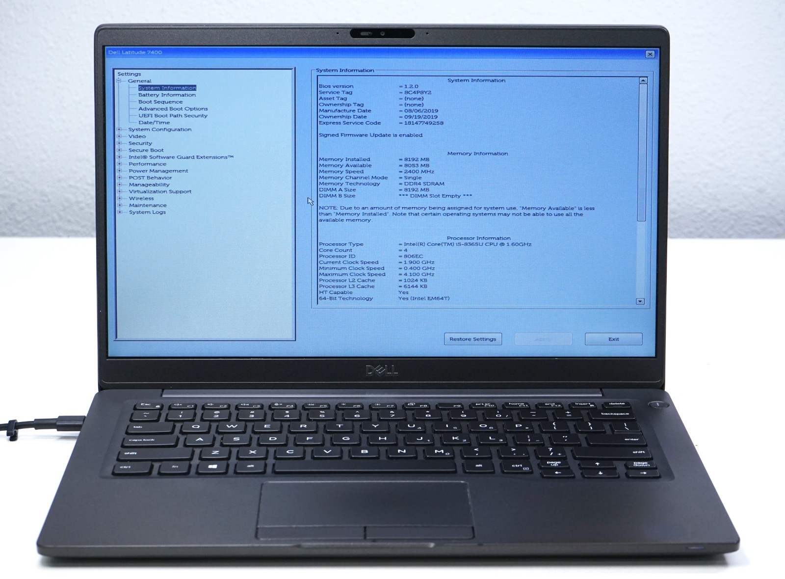 Dell Latitude 7400 – Intel Core i5-8365U @1.60GHz 8GB RAM – No SSD