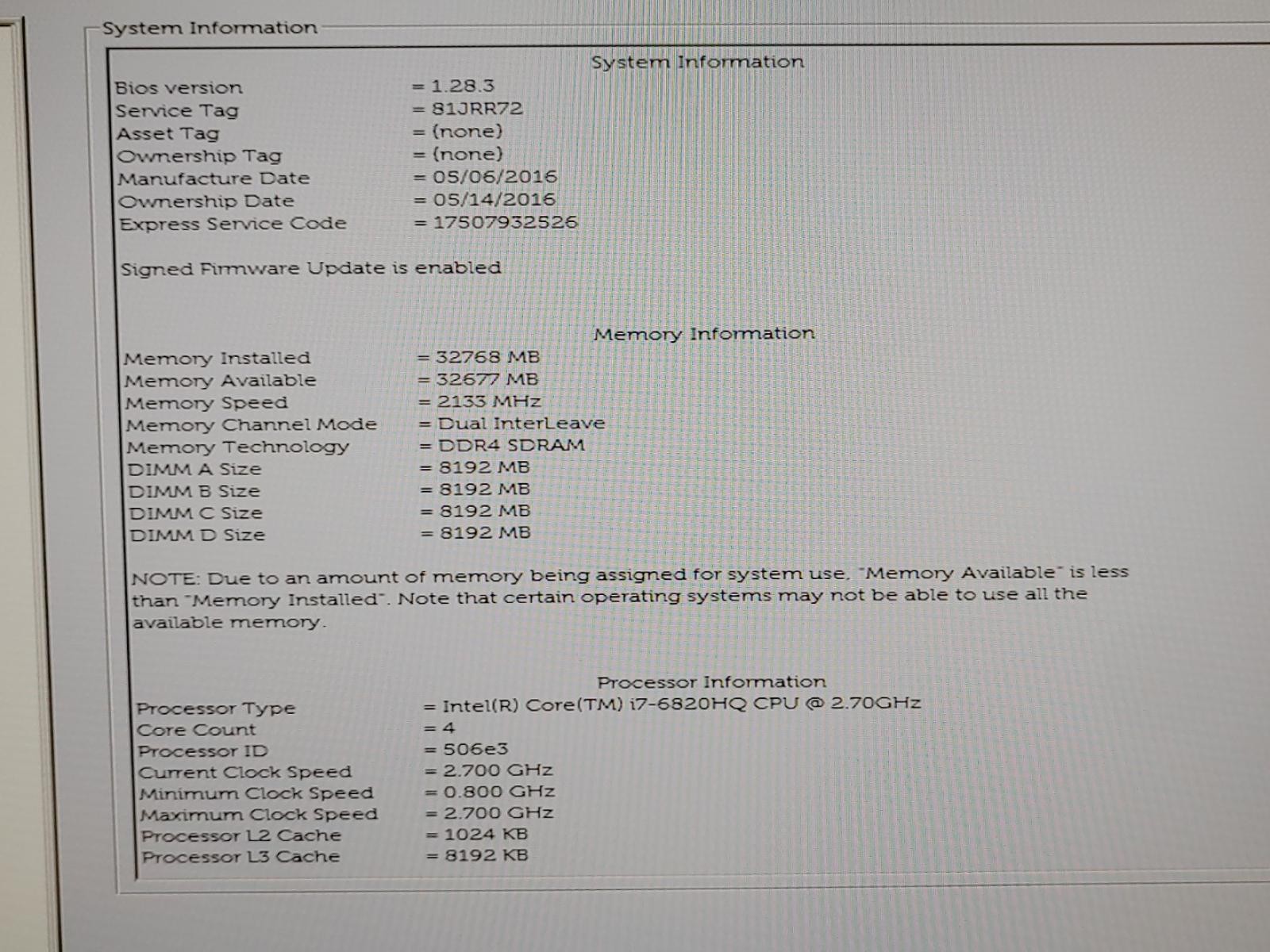 Dell Precision 7510 15.6″ i7-6820HQ 32GB Quadro M2000M *NO HDD/NO OS/NO AC*