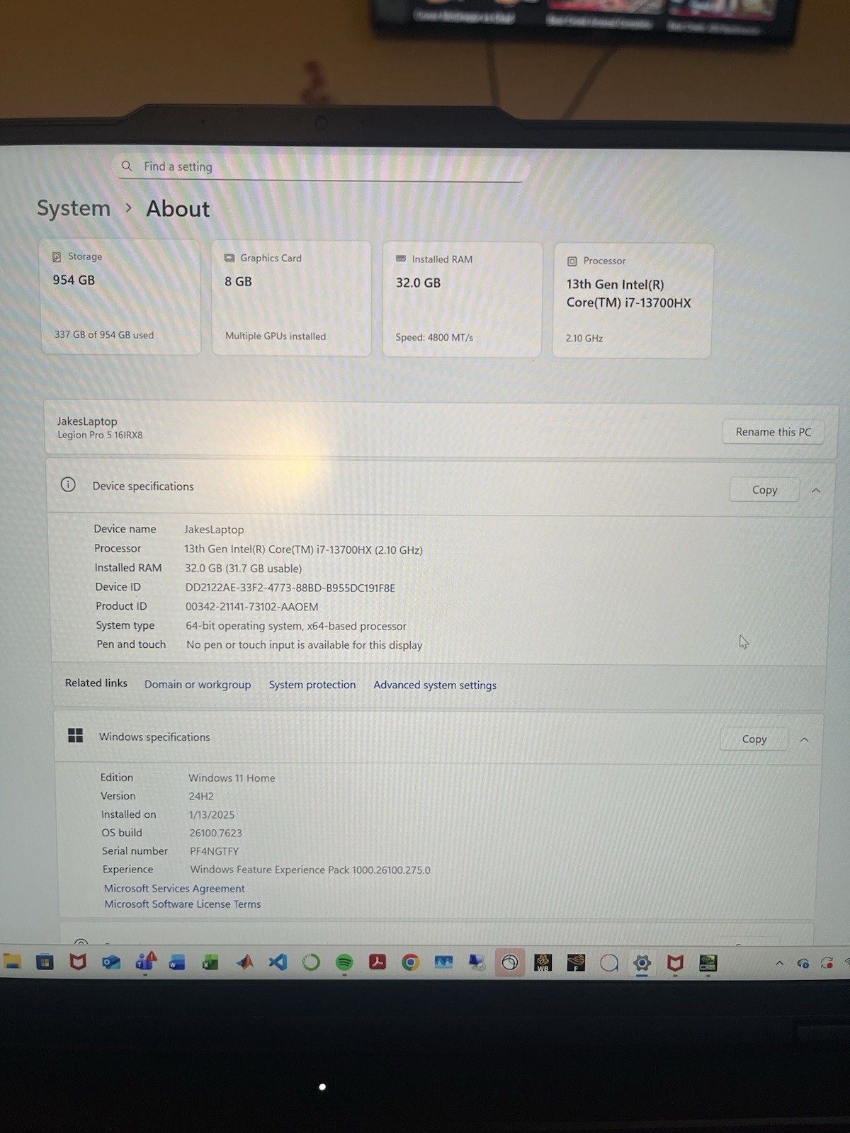 Lenovo Legion Pro 5 Laptop (16”, intel Core i7 13th Gen, 32 Gb Ram, 1TB SSD)