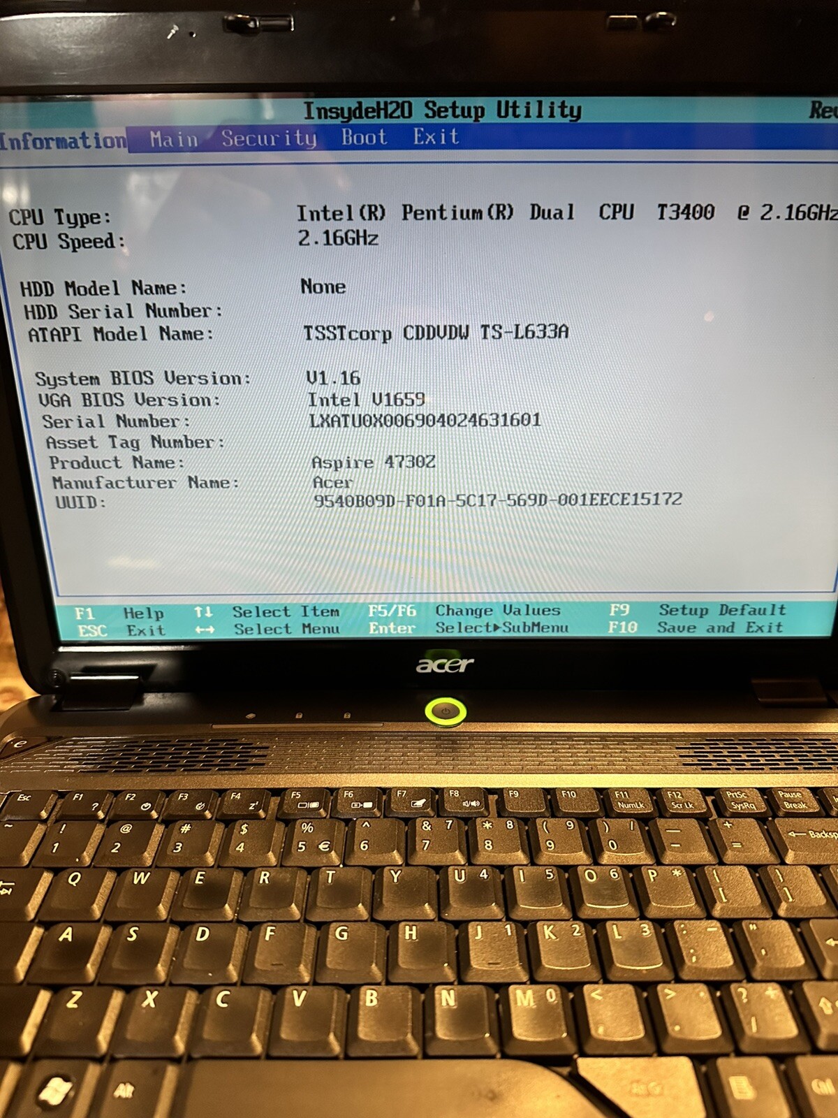 Acer Aspire 4730Z Vintage Laptop Pentium Dual T3400 2.16GHz 2GB RAM No HDD