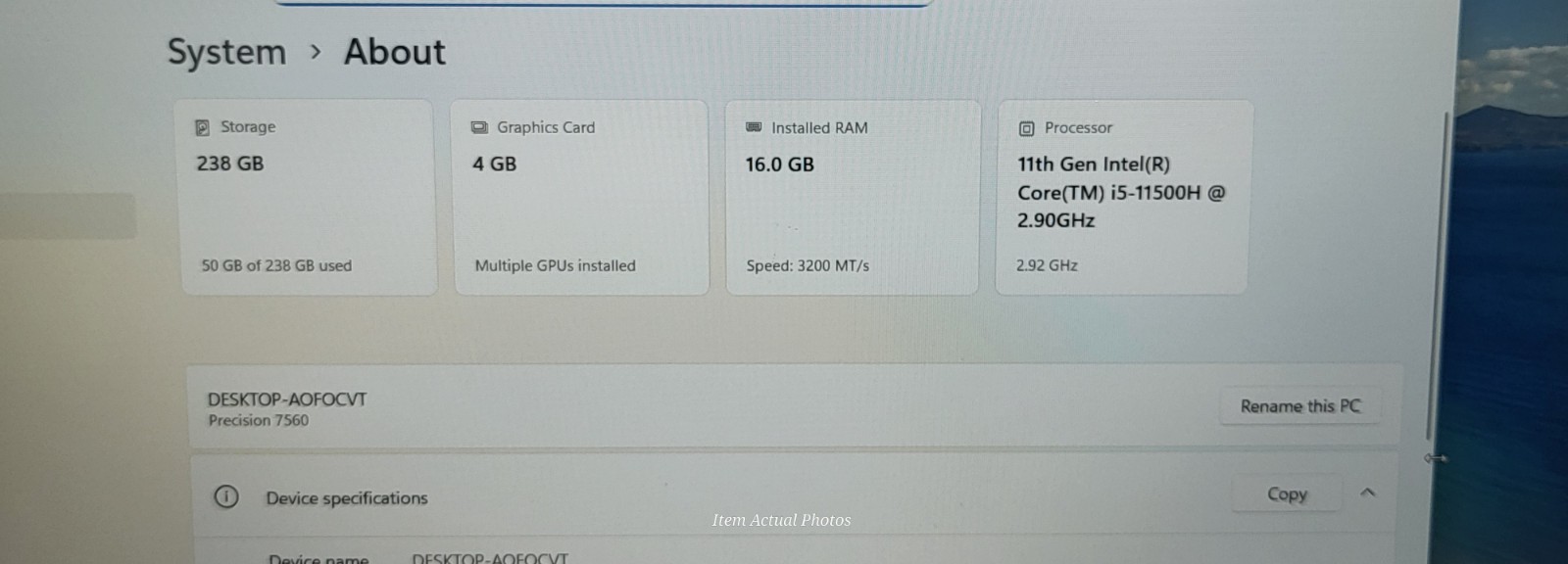 Dell Precision 7560 Laptop i5-11500H@2.90GHz 16GB 256 SSD Win 11