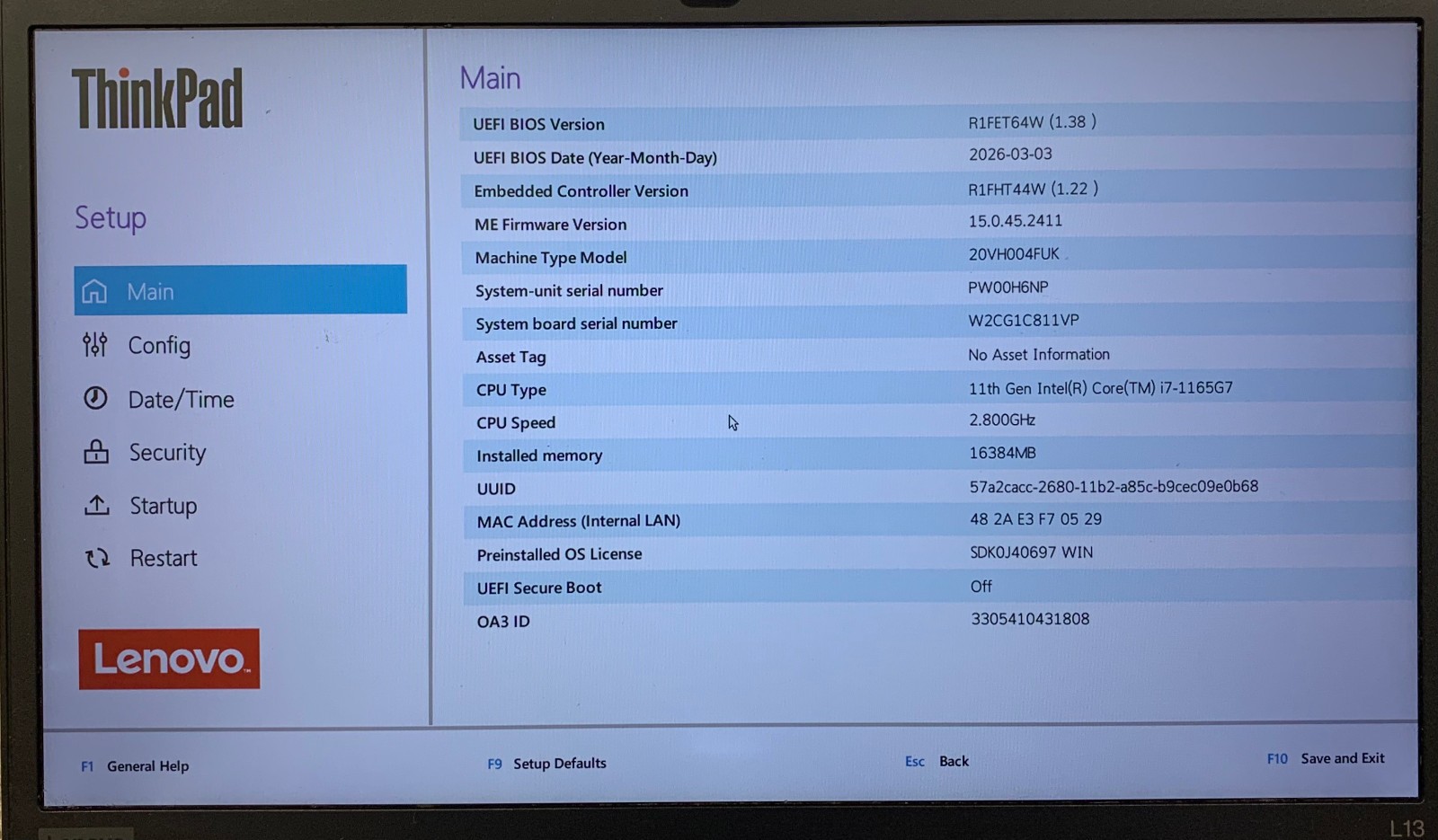 Lenovo ThinkPad L13 Gen 2 14″ Laptop i7-1165G7 16GB RAM 512GB NVMe, As Is