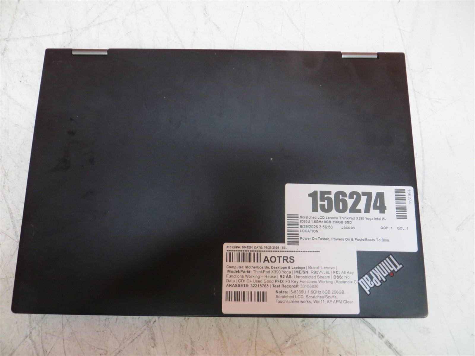 Scratched Glass Lenovo ThinkPad X390 Yoga Intel i5-8365U 1.6GHz 8GB 256GB SSD