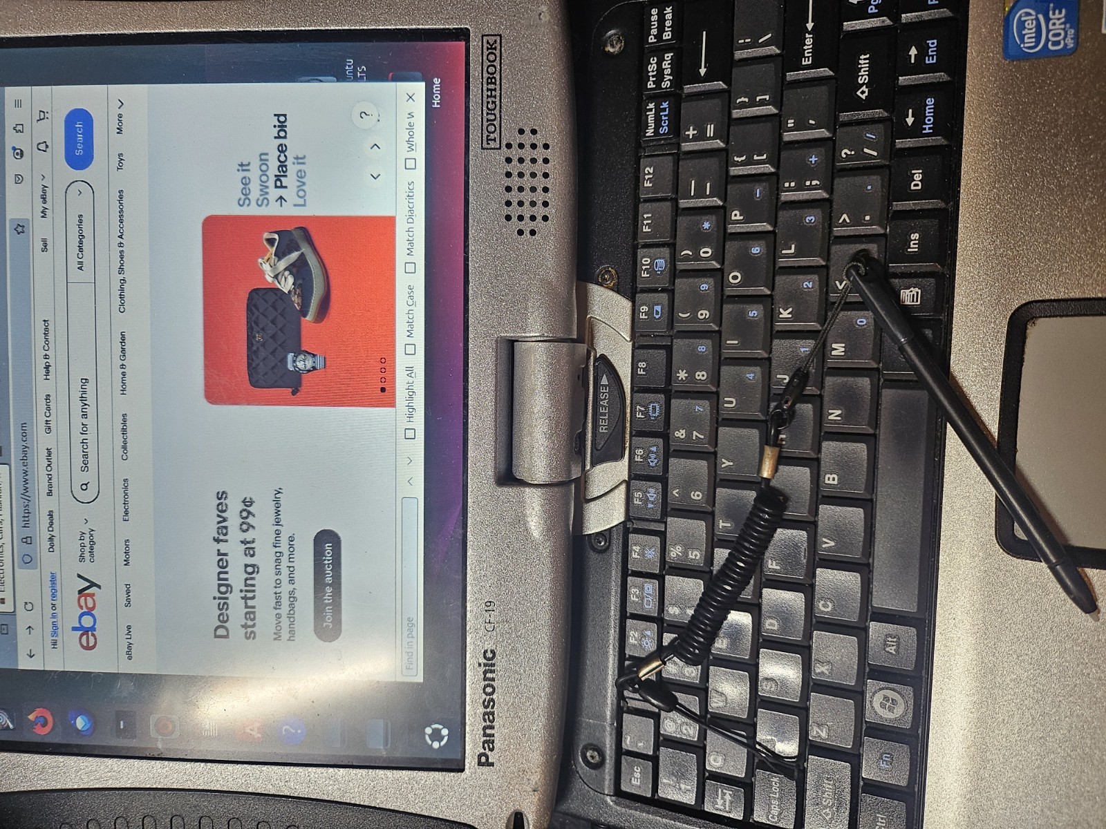 Panasonic Toughbook CF-19, Intel i5-540 4GB RAM, no HDD WITH STYLUS AND BATTERY