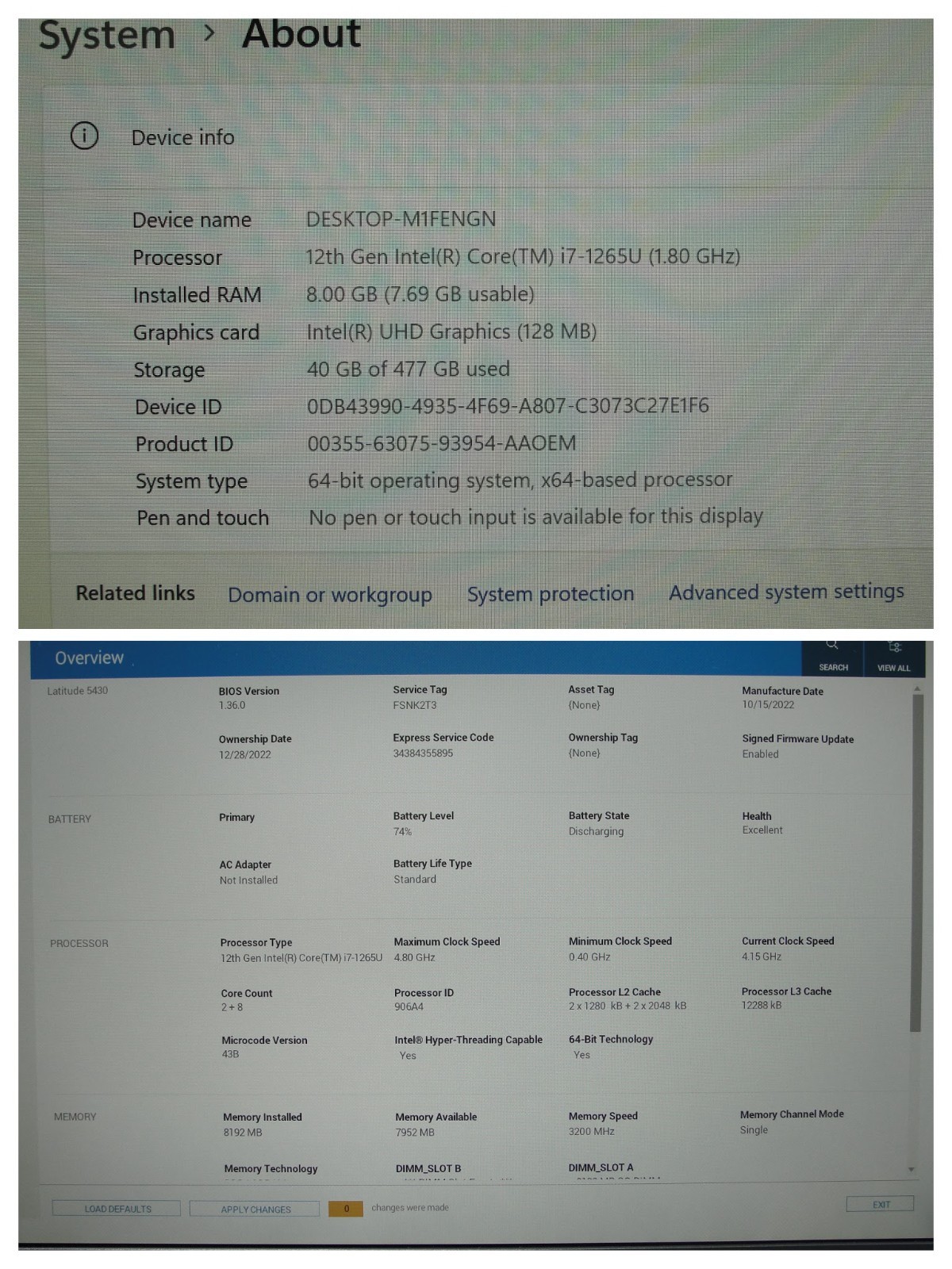 Dell Latitude 5430 14″ FHD Intel i7-1265U 1.8GHz 8GB 512GB SSD Win11Pro +Charger