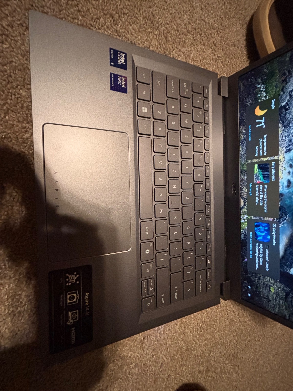 Acer aspire 14 Ai silver AI PC face scan brand new charger included