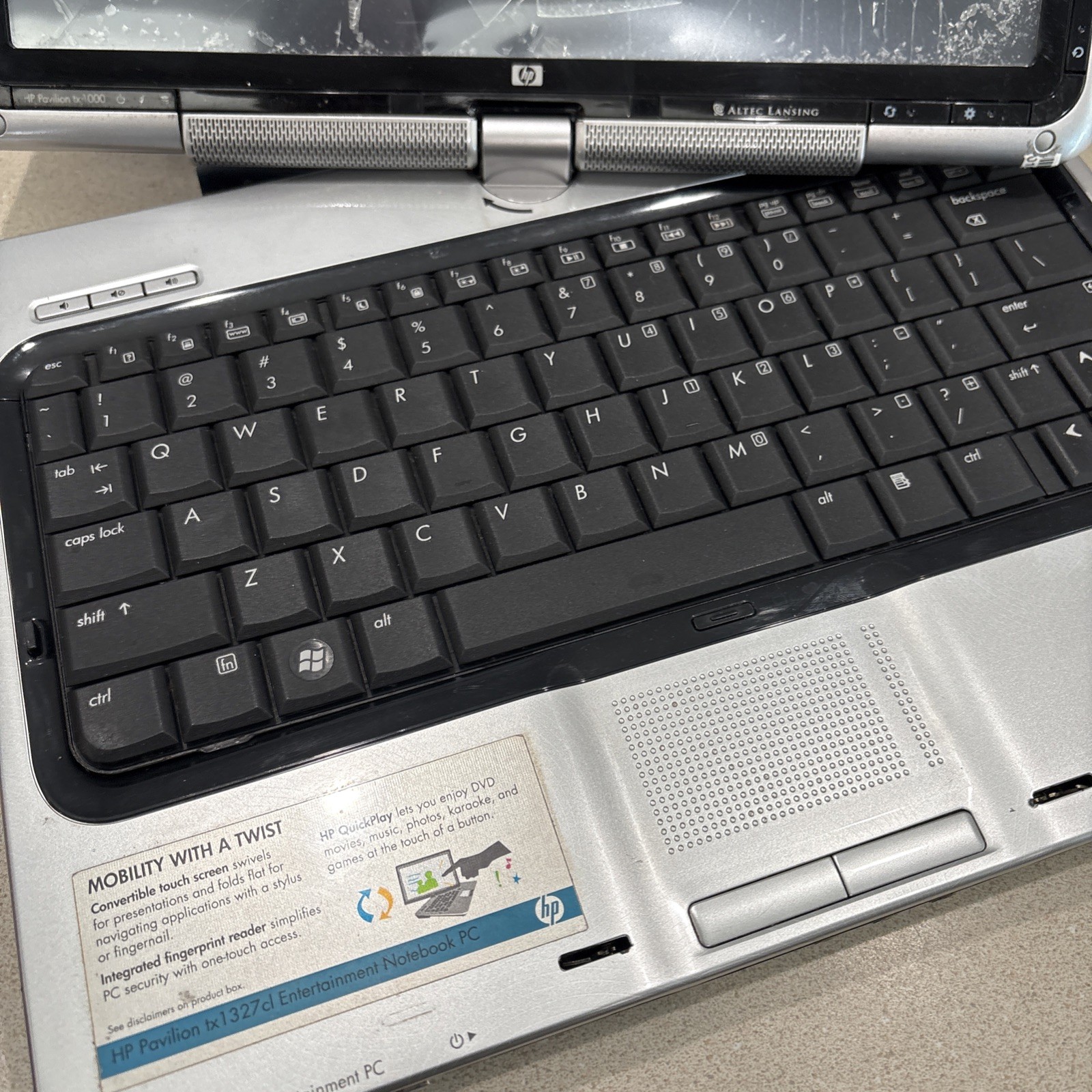 HP Pavillion TX1000 Laptop with Swivel Display For Parts Broken Screen