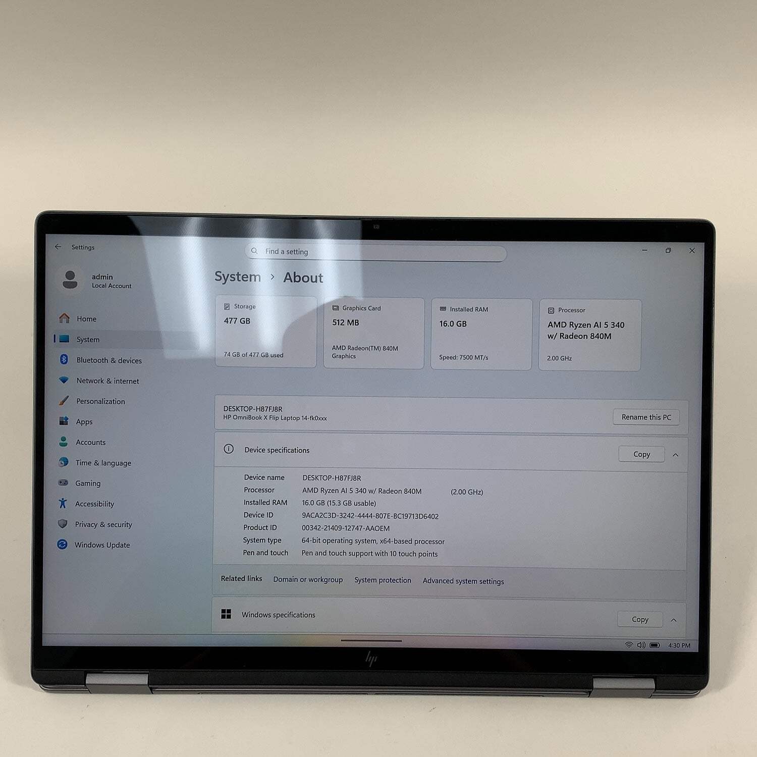 HP OmniBook X 14-FK0013DX 14″ Ryzen AI 5 340 2.0GHz 16GB RAM 512GB SSD