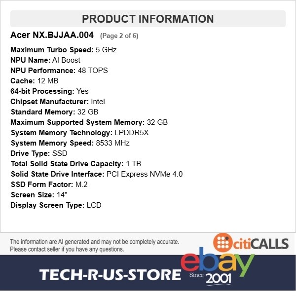 Acer NX.BJJAA.004 TravelMate P6 14 AI Copilot+ Ultra 7 268V 32GB 1TB SSD W11P