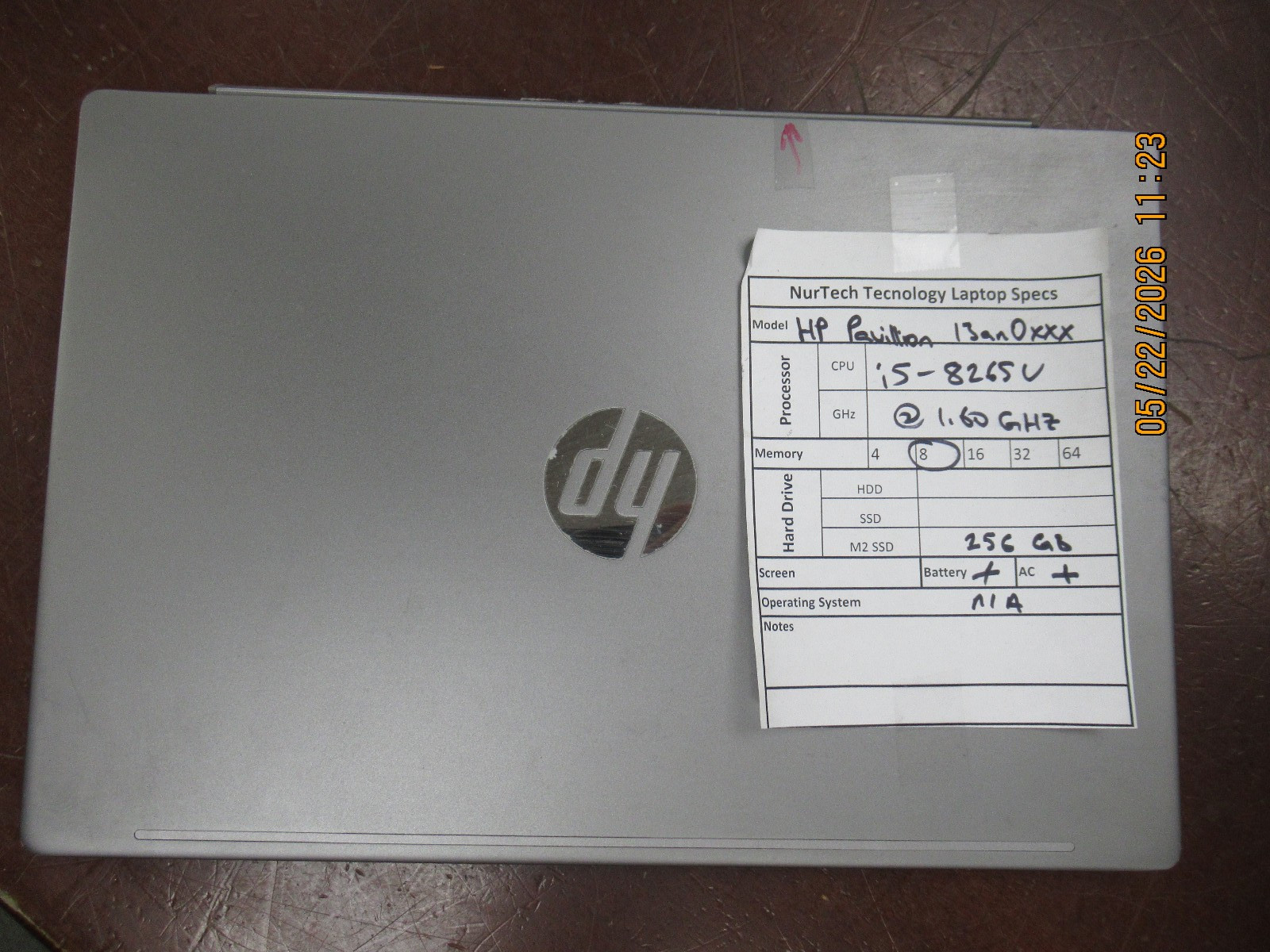 HP Pavilion 13an0xxx 13.3″ i5 8265U 1.60GHZ 8GB 256GB M2SSD Laptop w/AC [NO OS]