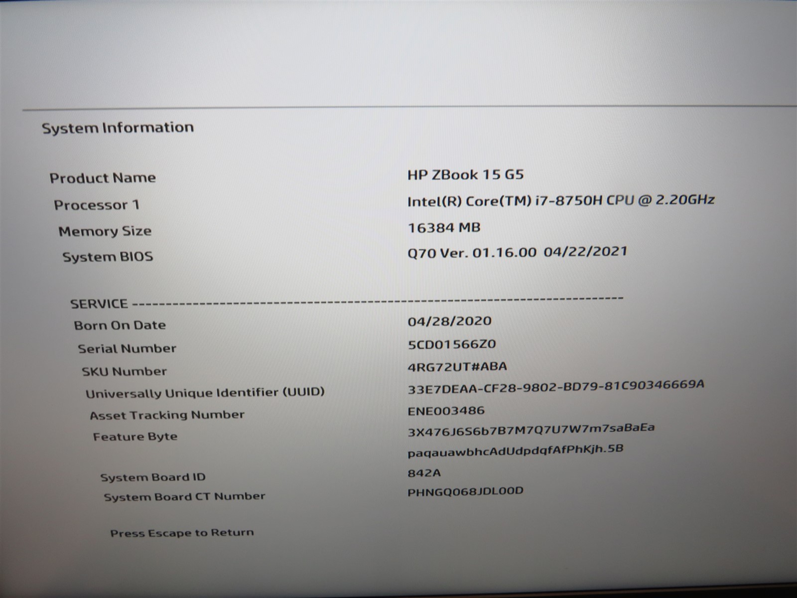 HP Zbook 15 G5 Laptop Intel Core i7-8750H@2.2GHz 16GB RAM *BIOS LOCKED*