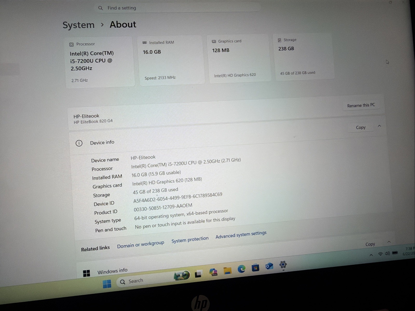 HP EliteBook 820 G4 12.5″ Intel i5-7200U 2.7GHz 16GB 256GB SSD Windows 11 Pro
