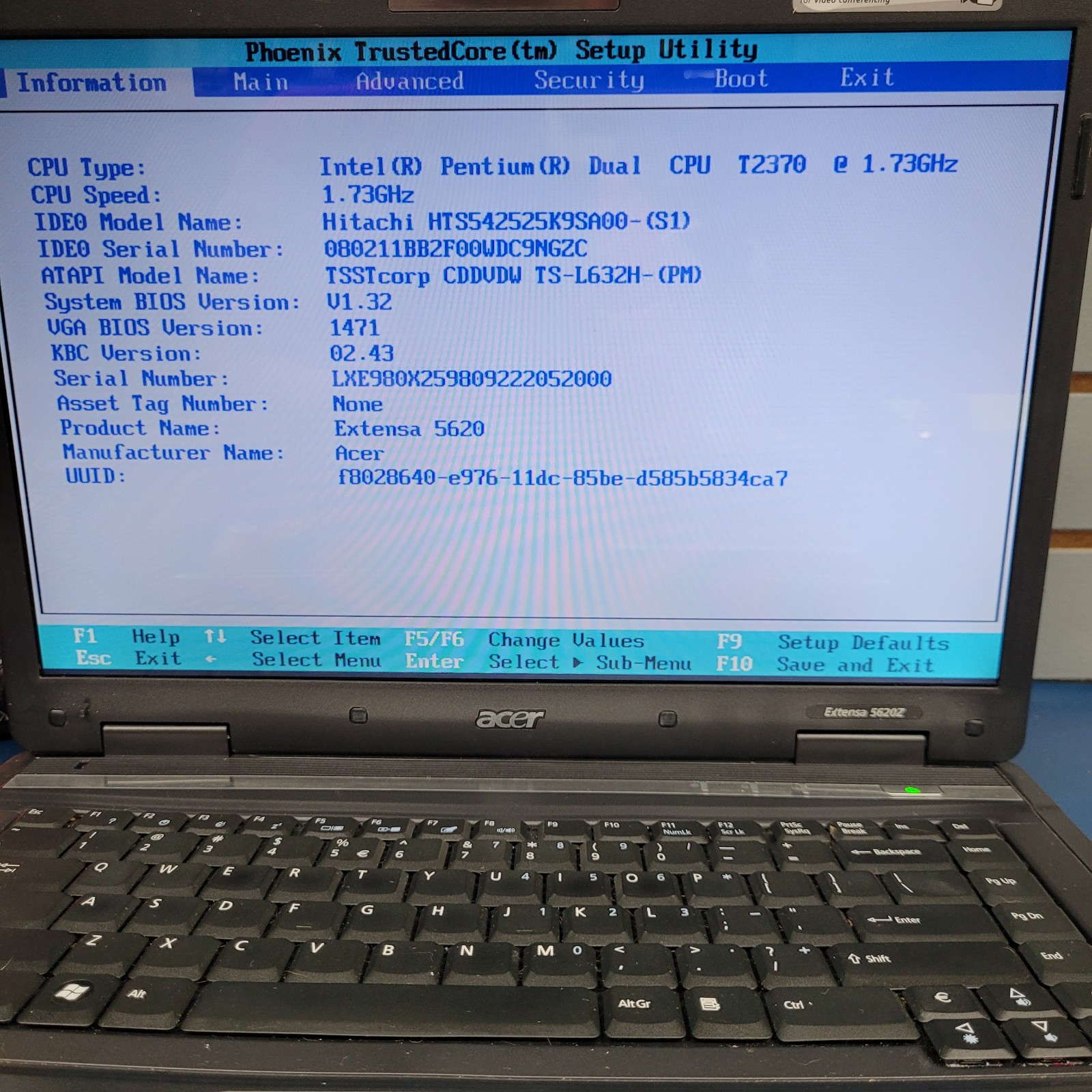 Acer Extensa 5620-4020 Intel Pentium T2370 @1.73GHz No HDD No Charger