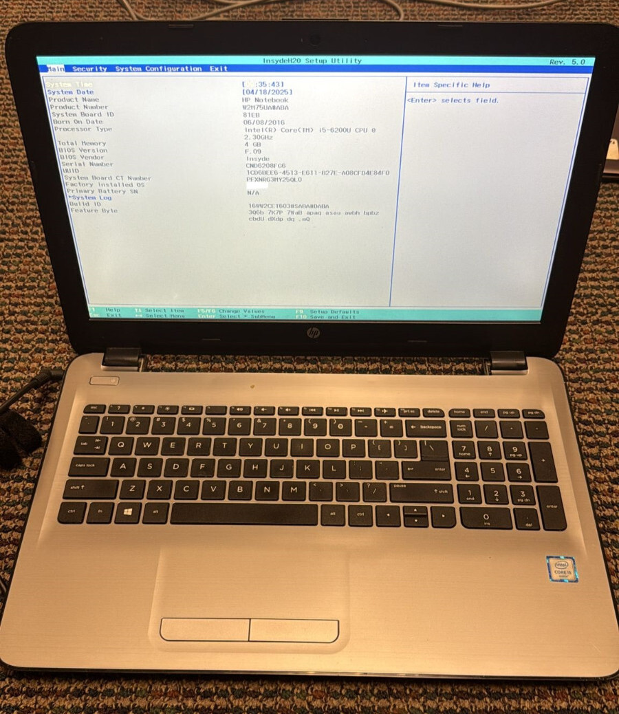 HP TPN-C125 Laptop IntelCore i5-6200U 2.30Ghz 4GB RAM NO HDD & OS Sold for Parts