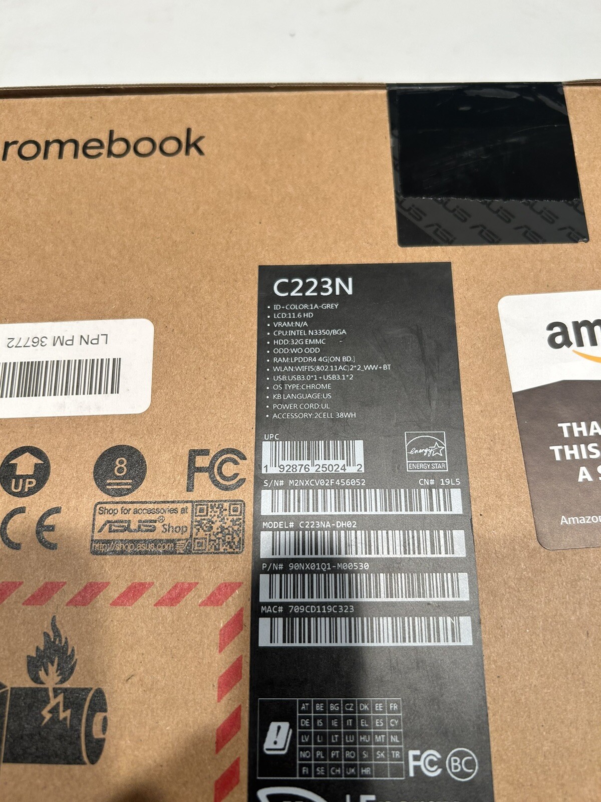 ASUS C223N Intel Celeron N3350 4GB RAM 32GB 11.6 Chromebook Grey