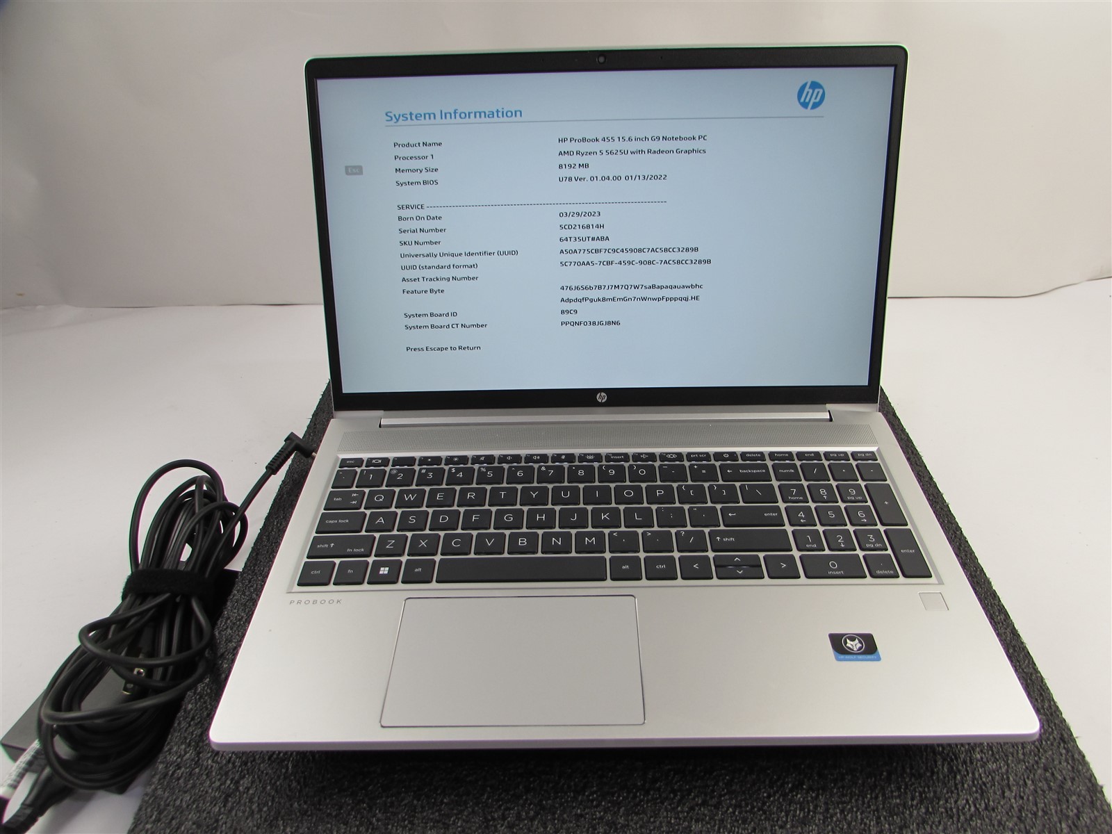 HP PROBOOK 455 (G9) 15.6″ FHD AMD RYZEN 5 5652U 256GB 8GB RAM AMD GPU NO O.S