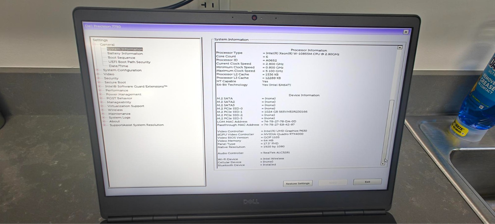 5A.Dell Precision 7750(Xeon W-10855M, 32GB Ram, 1TB SSD Nvidia Quadro RTX 4000)