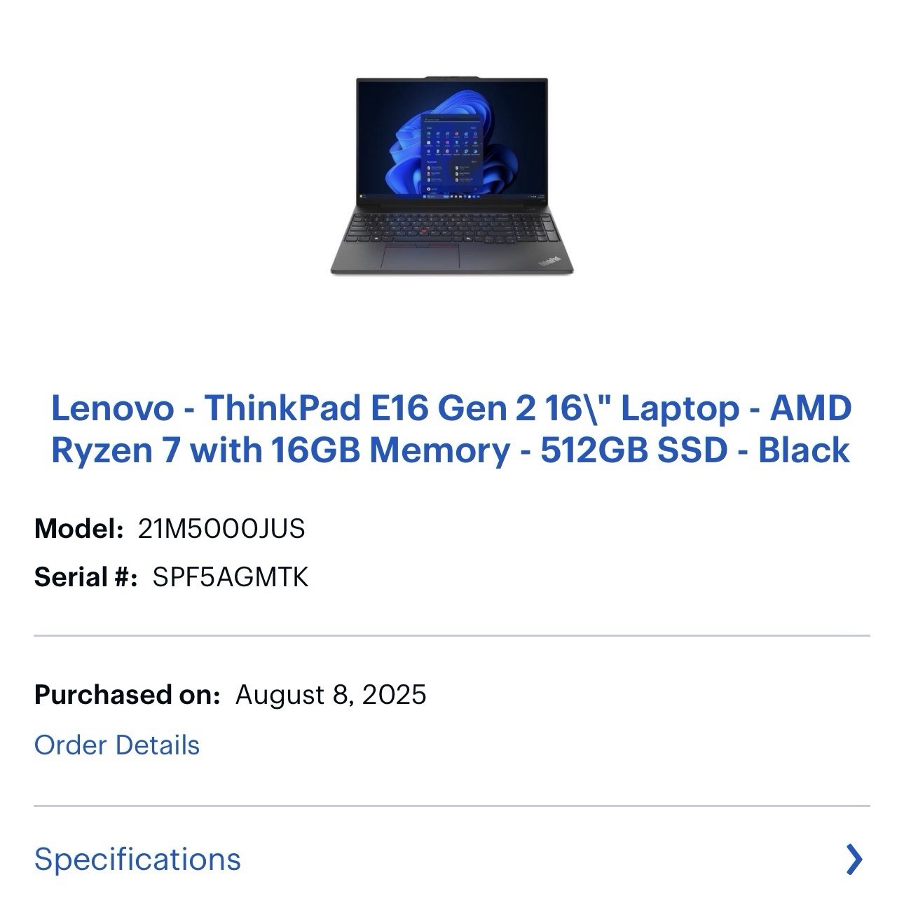 Lenovo – ThinkPad E16 Gen 2 16″ Laptop – AMD Ryzen 7 with 16GB Memory – 512GB S