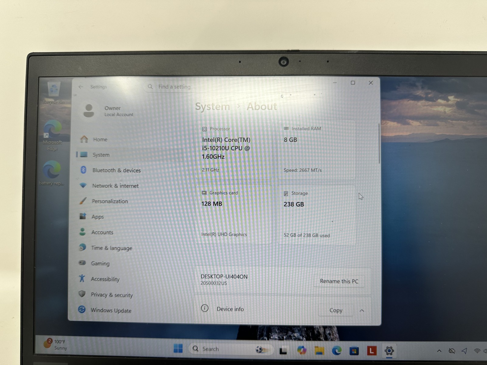 Lenovo ThinkPad T14 Gen 1, 256GB NVMe SSD Intel Core i5 10th Gen 8GB RAM Win11