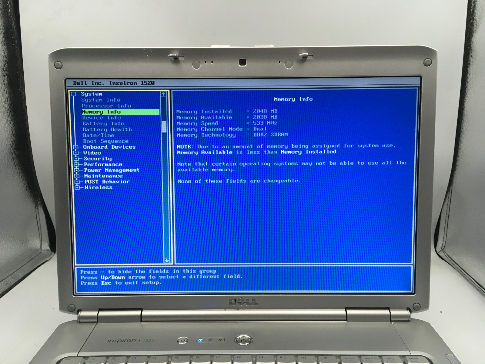 DELL INSPIRON 1520 – BOOTS TO BIOS – INTEL CORE 2 DUO – 2GB RAM – READ DESC – BB