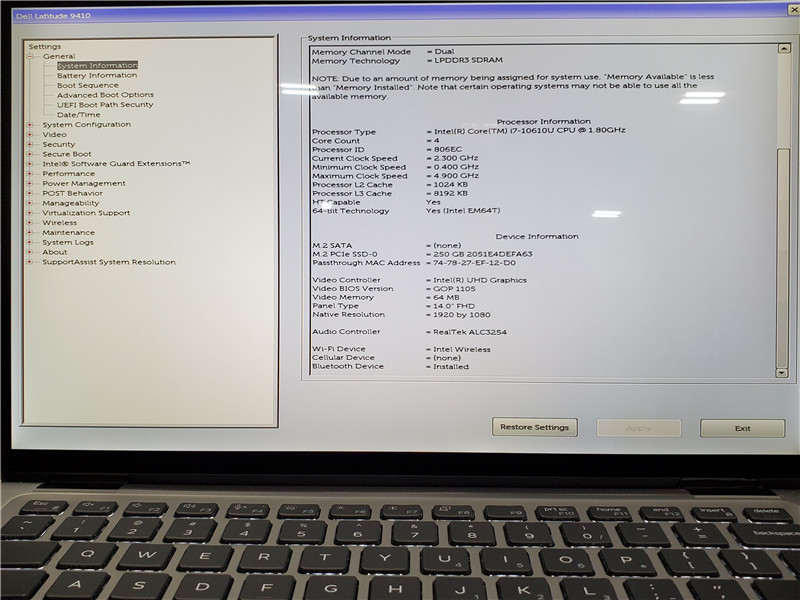 Dell Latitude 9410 Laptop i7-10610U 1.8GHz 16GB 250GB SSD Win 10 COA Grade C
