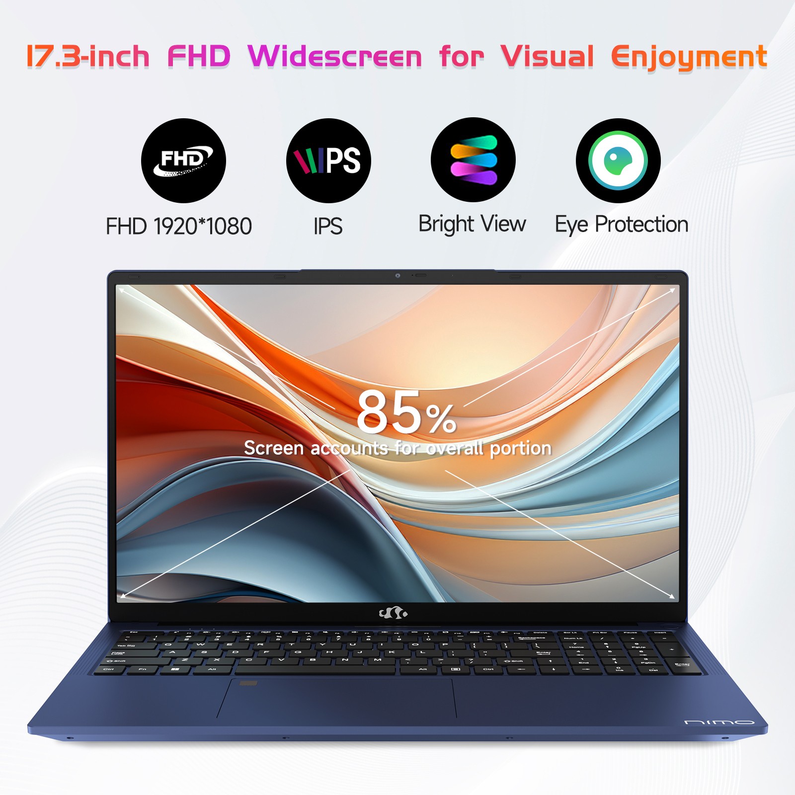NIMO 17.3 FHD-Laptop, Intel 6-Cores i3-1215U 32GB RAM 1TB SSD 65W Type-C Win 11