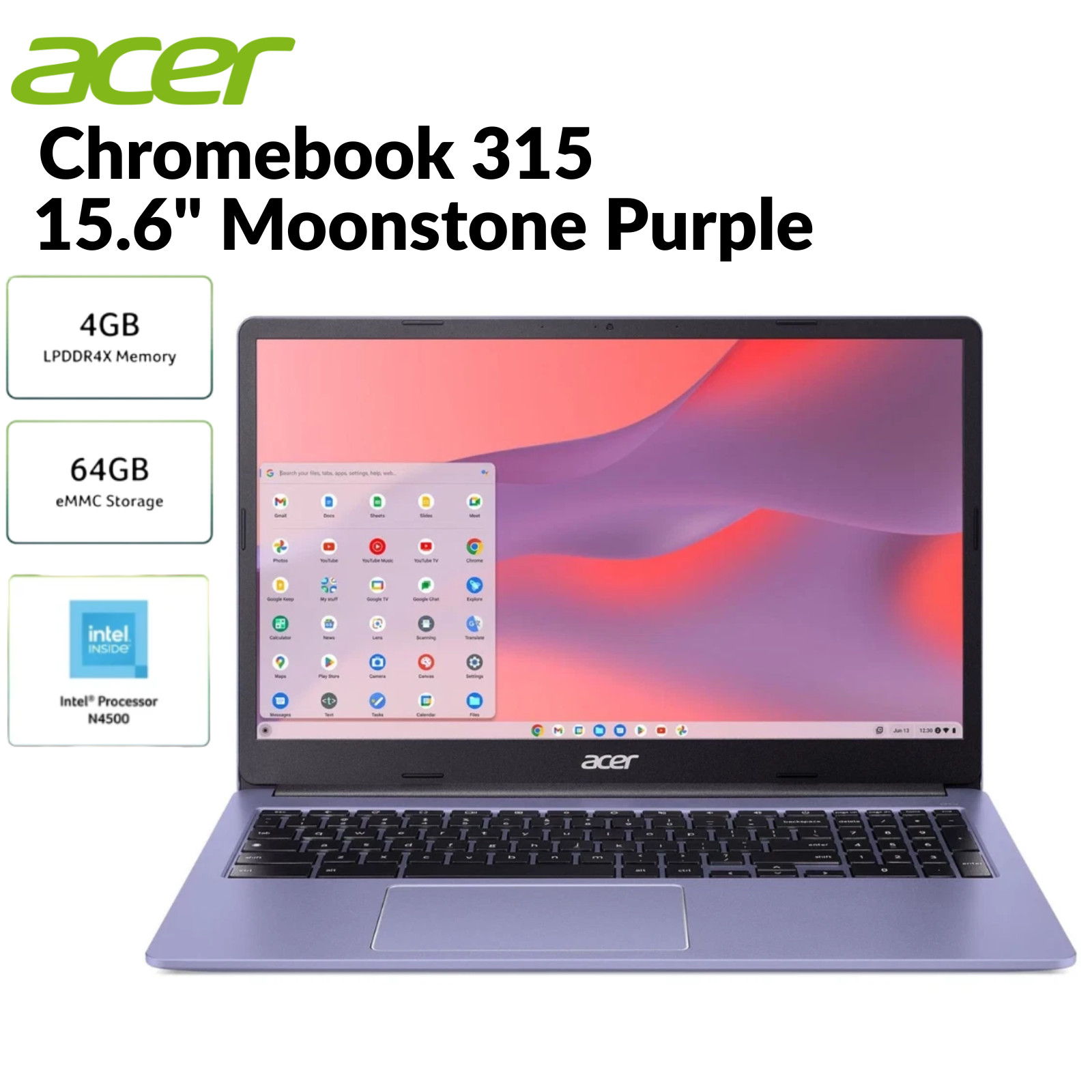 Acer Chromebook 3 Laptop 15.6″ 4GB 64GB Intel N4500 2.8GHz Excellent Condition