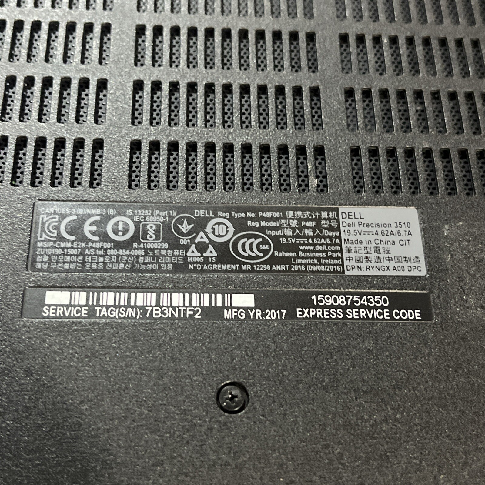 DELL PRECISION 3510 INTEL CORE I5-6300H 2.30GHZ 4GB RAM NO HD