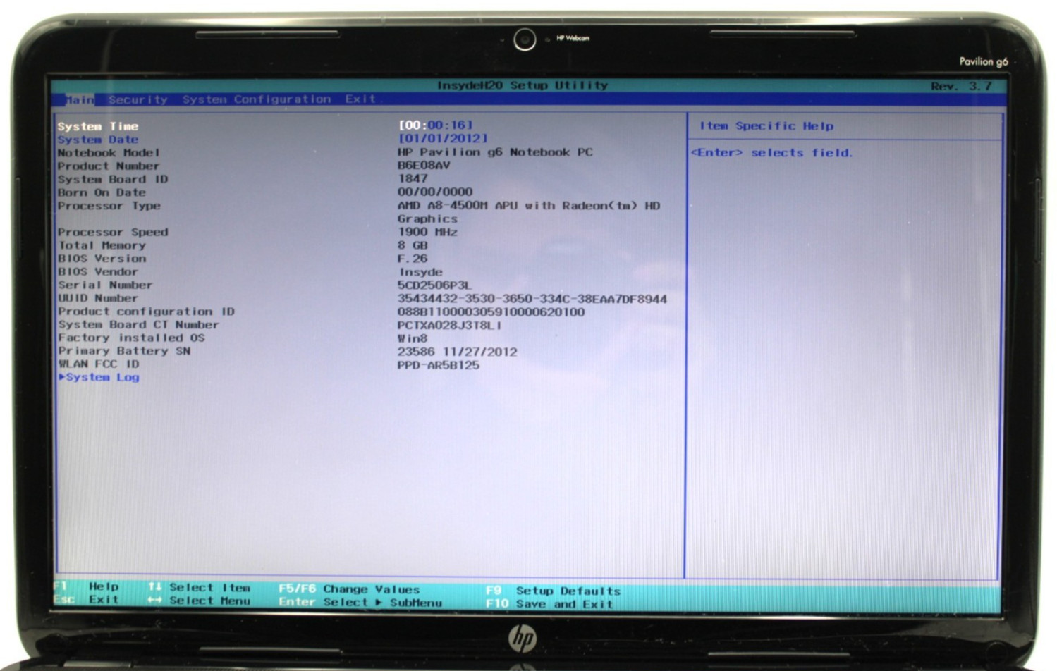 HP Pavilion G6 AMD A8-4500M@1.9GHz 8GB DDR3 NO STORAGE/OS *USED TESTED*