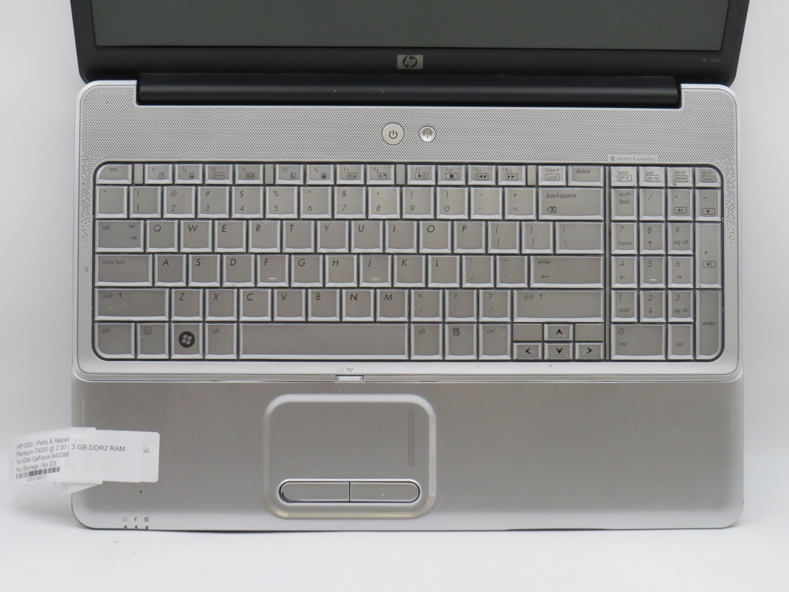 Hp G60 | Pentium T4200 @ 2GHz | 3GB DDR2 | 16″ display | No HD/OS/AC | Parts