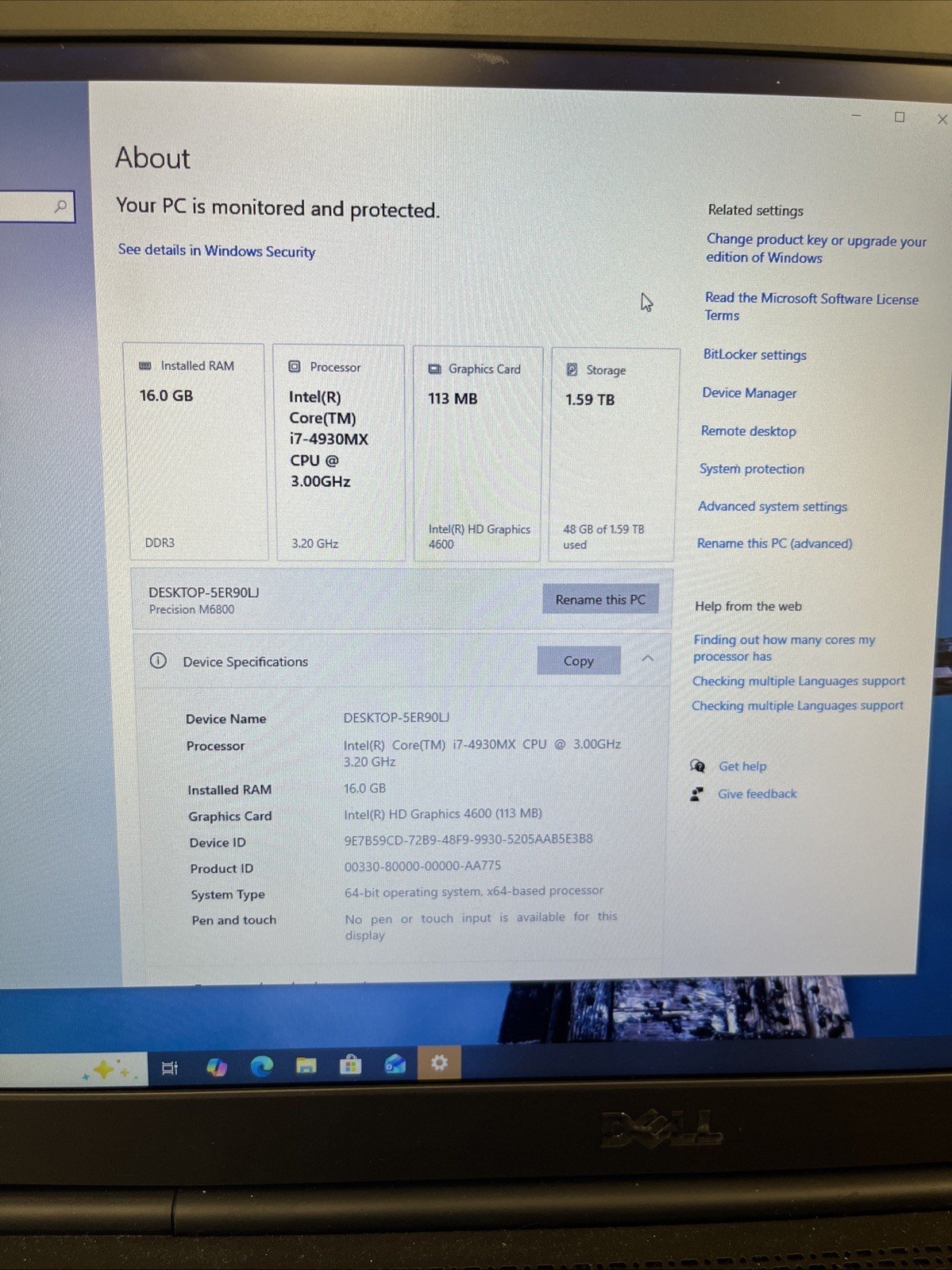 Dell Precision M6800 i7-4900MQ Quadro K4100m 16GB DDR3-1866 1.59TB