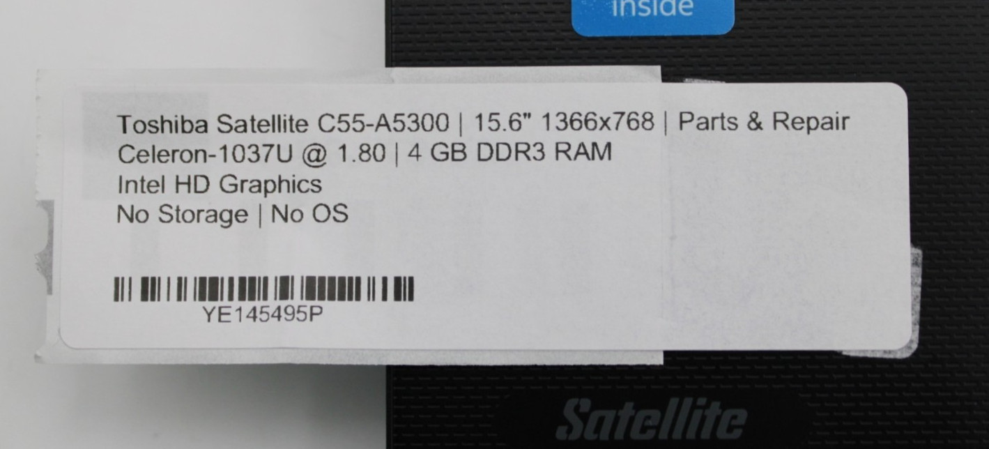 Toshiba Satellite C55-A Celeron-1037U@1.8GHz 4GB DDR3 NO STRG/OS *PARTS/REPAIR*