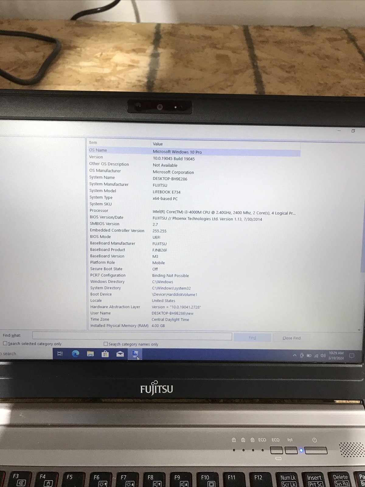 Fujitsu Lifebook E734 13.3” Core i3-4000M @ 2.30GHz 4GB RAM 320GB HD H291