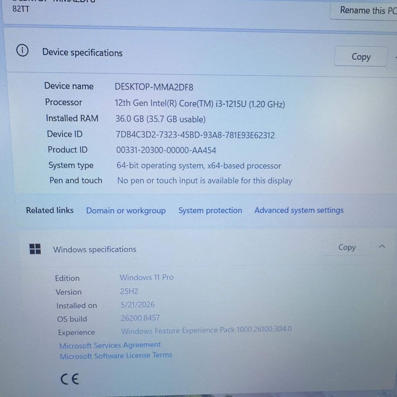 Lenovo v15 G3 15.6″ i3-1215U 1.2GHz 36gb 1TB SSD